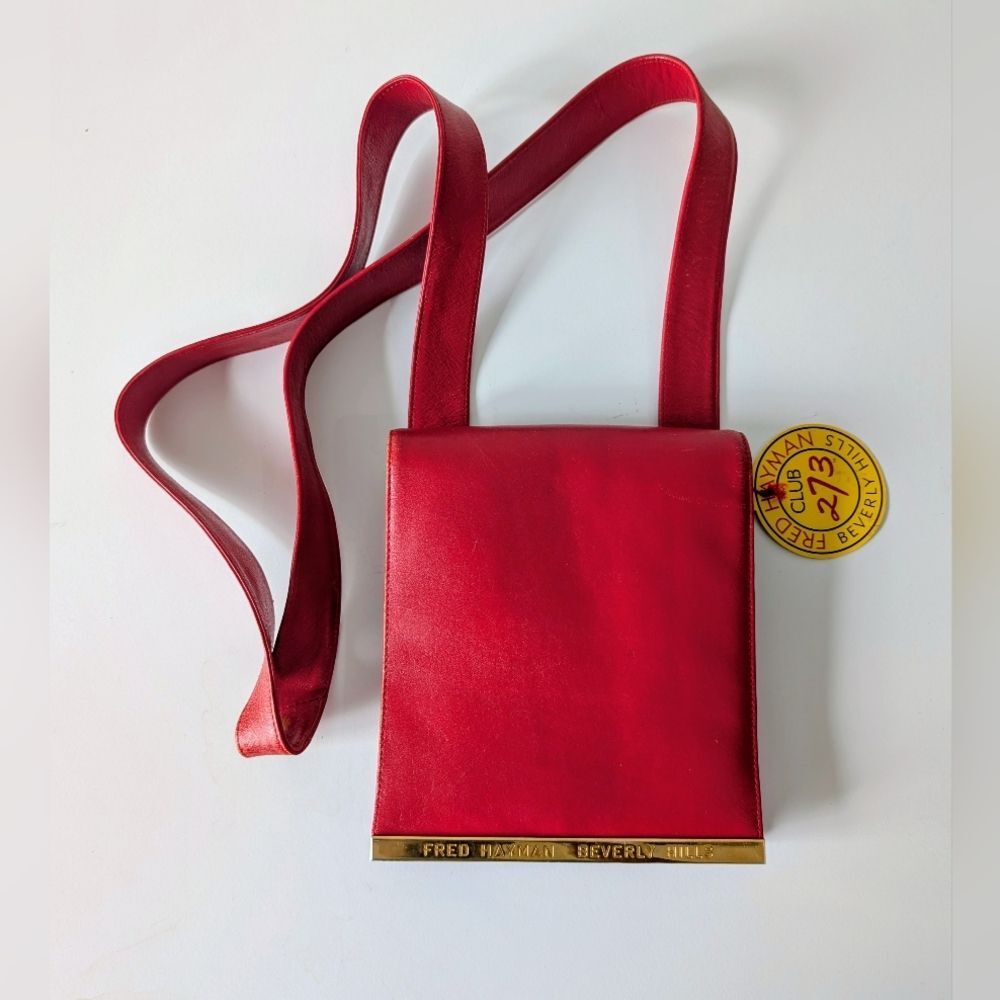 Fred Hayman of Beverly Hills vintage Square red leather crossbody bag
